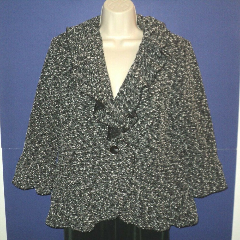 Cynthia Rowley Blazer Ruffles L Boucle Black/White